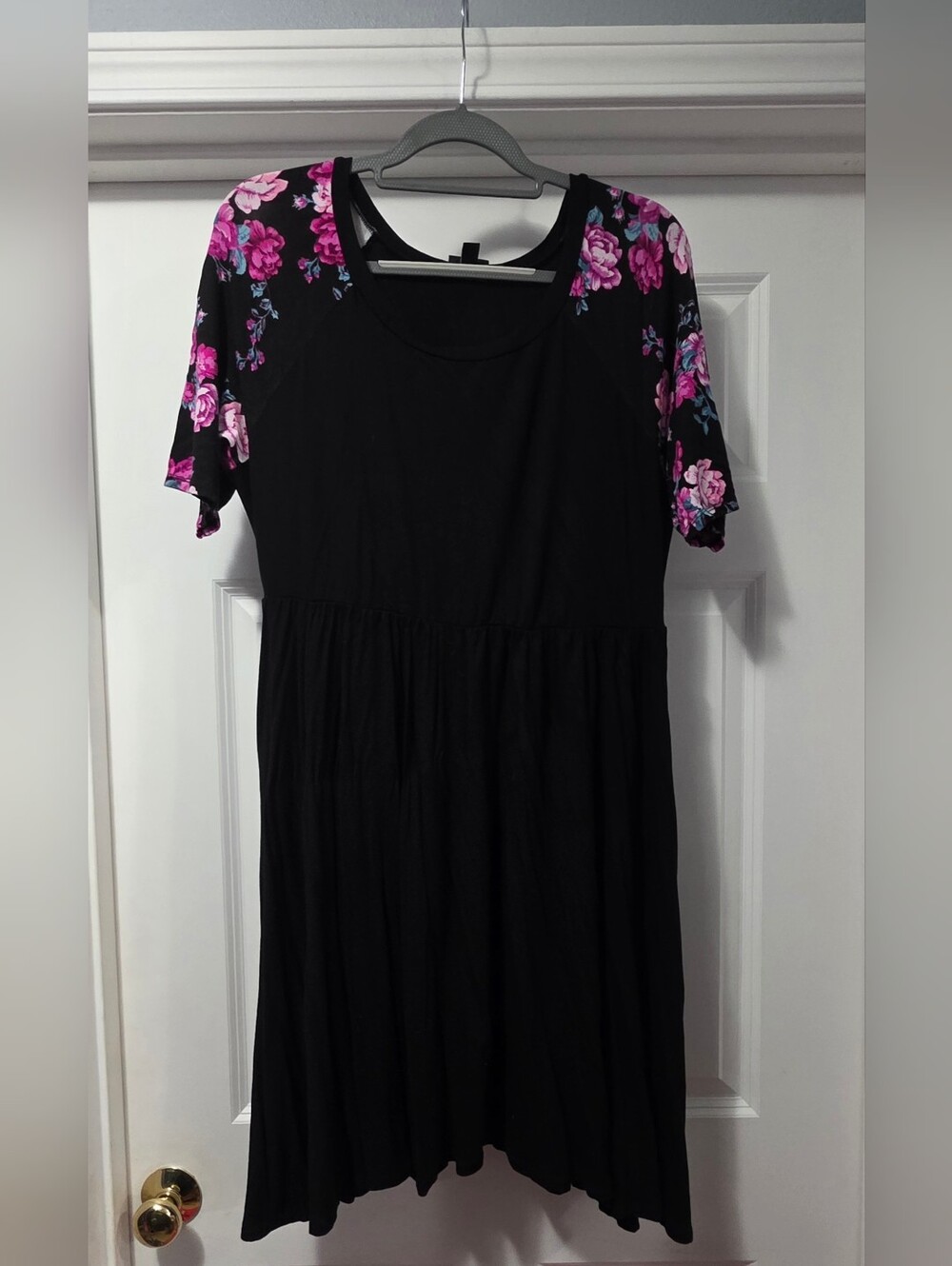 torrid Black Mini Dress with Pink Floral Sleeves